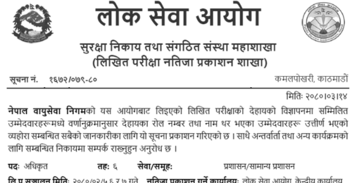 Nepal Bayu Sewa Nigam Written Exam Result of 6th Level Officer