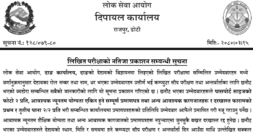 Lok Sewa Aayog Dang Written Exam Result of Kharidar