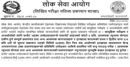 Lok Sewa Aayog Written Exam Result of Animal Development Officer