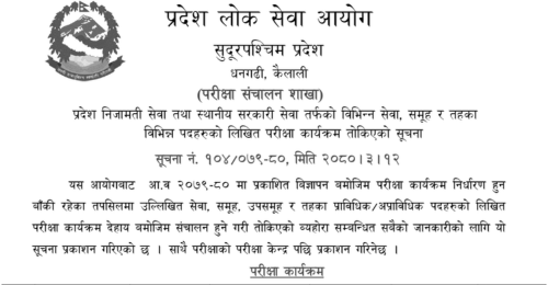 Sudurpashchim Pradesh Lok Sewa Aayog Written Exam Routine of 5th and 4th Level Positions