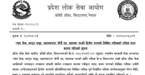 Koshi Pradesh Lok Sewa Aayog Second Phase Written Exam Center of 5th Level Assistant (Legal)