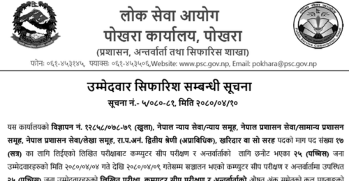 Lok Sewa Aayog Pokhara Final Result of Kharidar Post