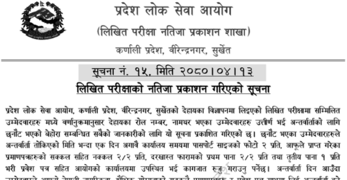 Karnali Pradesh Lok Sewa Aayog Written Exam Result of JTA