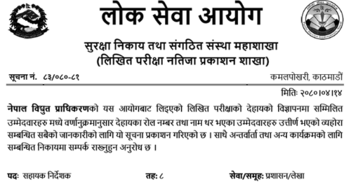 NEA (Nepal Bidhyut Pradhikaran) Announces Exam Results of 8th Level