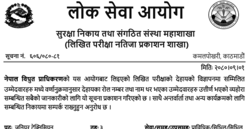 Nepal Electricity Authority (NEA) Written Exam Result of Junior Technician and Junior Mistri