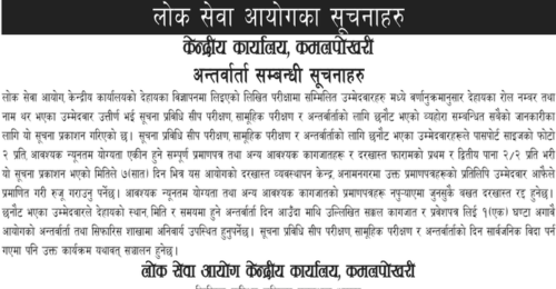 Lok Sewa Aayog Weekly Notice 2080 Poush 4
